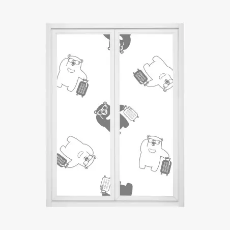 Sticker pour vitres et fenêtres motif d'ours voyageurs en noir et blanc – Wallnifity®