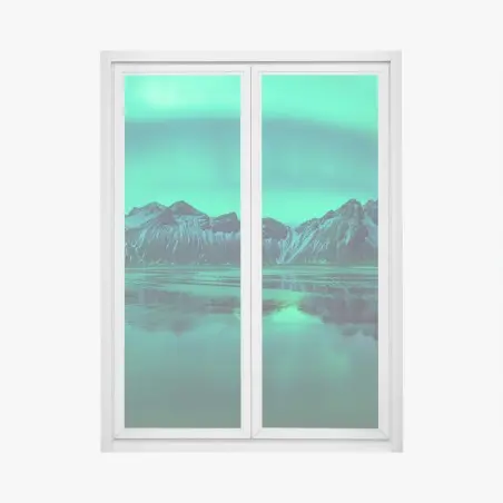Sticker pour vitres et fenêtres aurores au-dessus de Vestrahorn sur la plage noire d'Islande – Wallnifity®