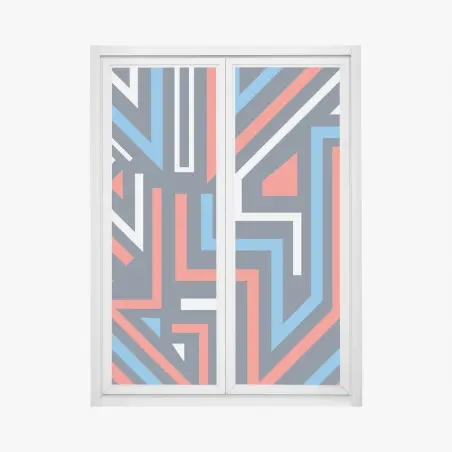 Sticker pour vitres et fenêtres motif géométrique dynamique bleu et rouge – Wallnifity®