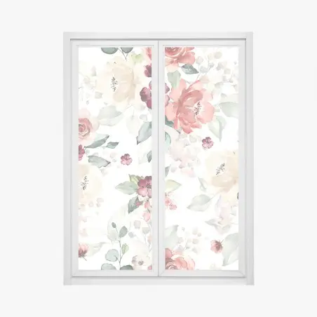 Sticker pour vitres et fenêtres motif floral aquarelle aux roses poudrées – Wallnifity®