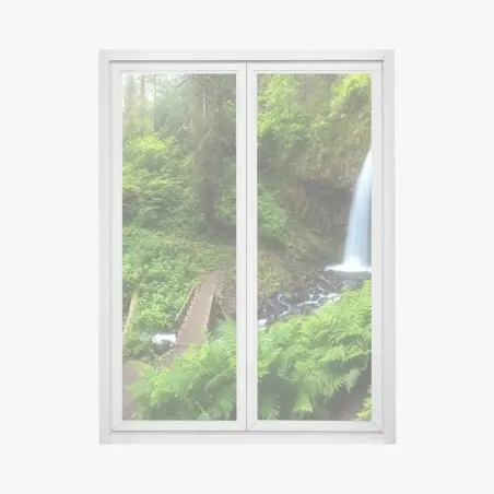 Sticker pour vitres et fenêtres cascade dans une forêt verdoyante – Wallnifity®