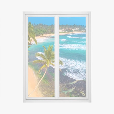 Sticker pour vitres et fenêtres paysage côtier tropical avec palmiers – Wallnifity®