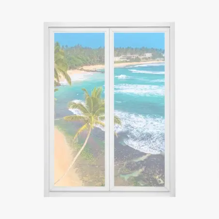 Sticker pour vitres et fenêtres paysage côtier tropical avec palmiers – Wallnifity®