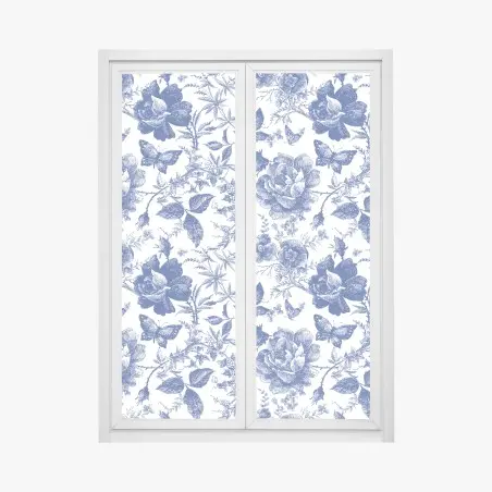 Sticker pour vitres et fenêtres motif floral bleu classique et raffiné – Wallnifity®