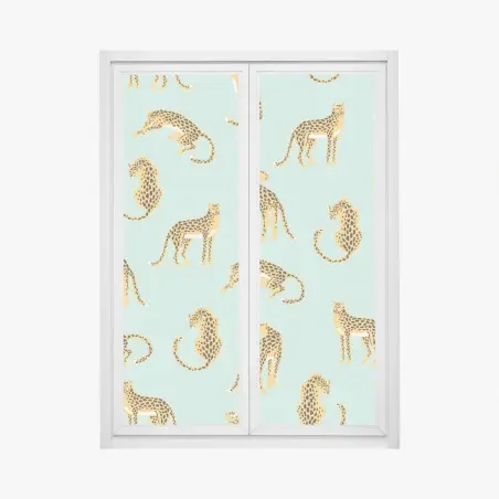 Sticker pour vitres et fenêtres motif guépards sur fond menthe – Wallnifity®