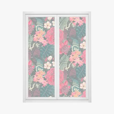 Sticker pour vitres et fenêtres parure botanique tropicale aux fleurs rouges – Wallnifity®