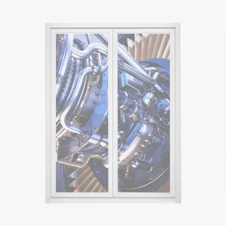 Sticker pour vitres et fenêtres design industriel : turbine à réaction en bleu métallique – Wallnifity®