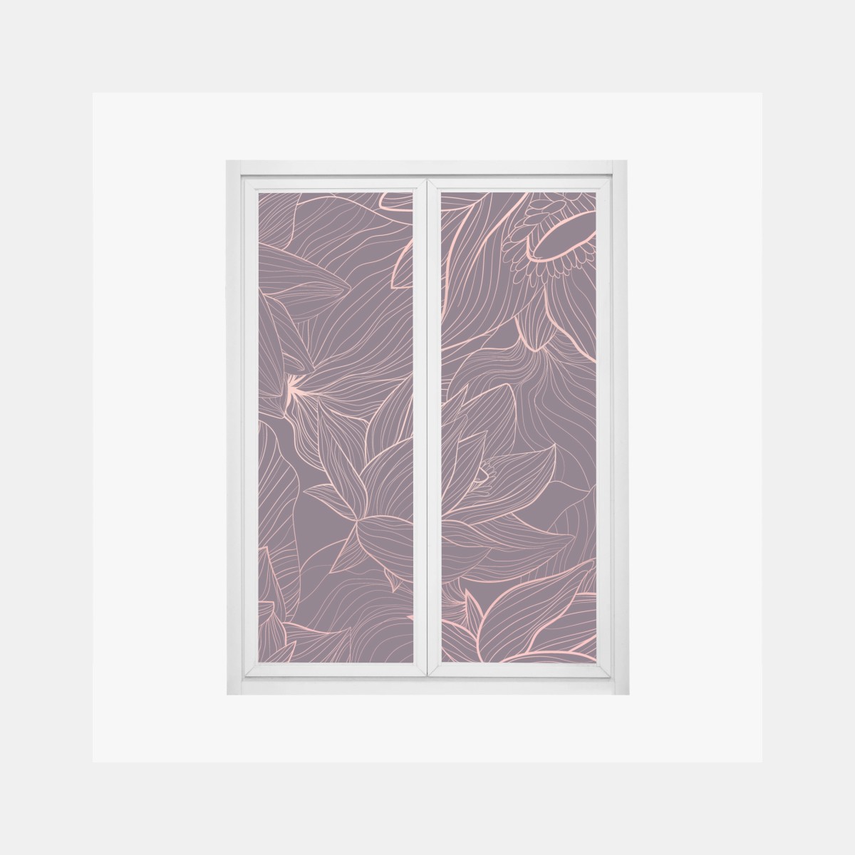 Sticker pour vitres et fenêtres motif floral linéaire rose doré sur fond bordeaux – Wallnifity®