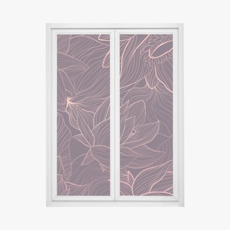 Sticker pour vitres et fenêtres motif floral linéaire rose doré sur fond bordeaux – Wallnifity®