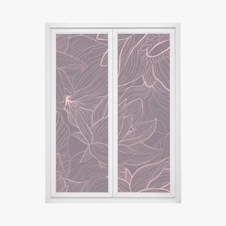 Sticker pour vitres et fenêtres motif floral linéaire rose doré sur fond bordeaux – Wallnifity®