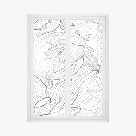 Sticker pour vitres et fenêtres motif floral linéaire noir et blanc – Wallnifity®