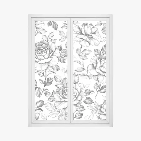 Sticker pour vitres et fenêtres motif floral vintage rose en dessin au crayon – Wallnifity®