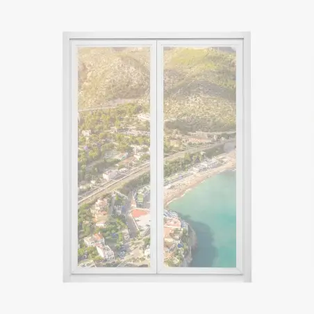 Sticker pour vitres et fenêtres village côtier et plage au bord de la mer turquoise – Wallnifity®