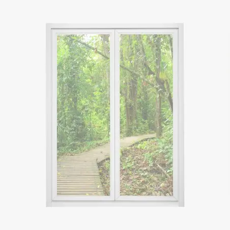Sticker pour vitres et fenêtres chemin en bois au cœur de la forêt tropicale – Wallnifity®