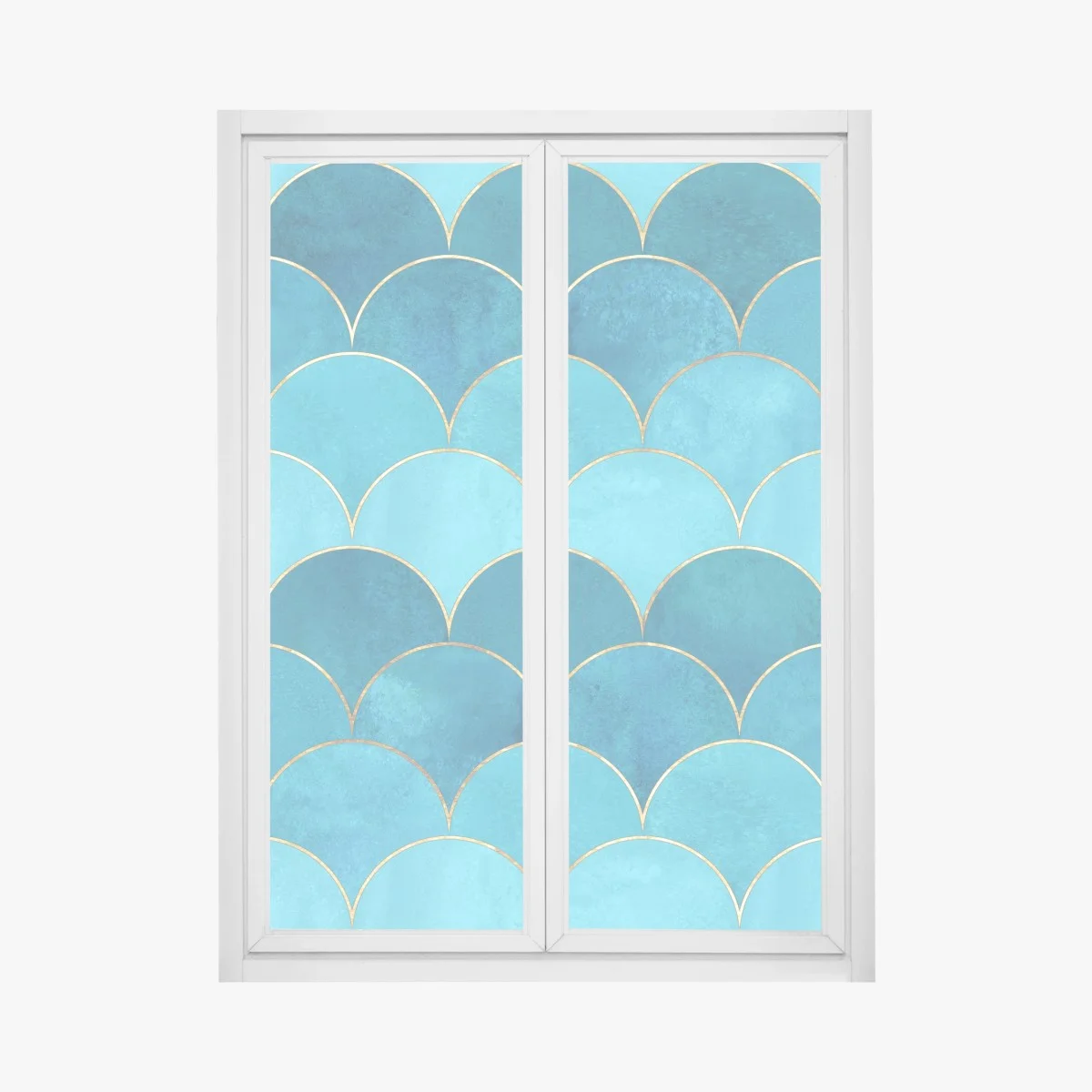 Sticker pour vitres et fenêtres motif d'écailles bleues avec liserés dorés – Wallnifity® Sticker pour vitres et fenêtres motif d'écailles bleues avec liserés dorés – Wallnifity®