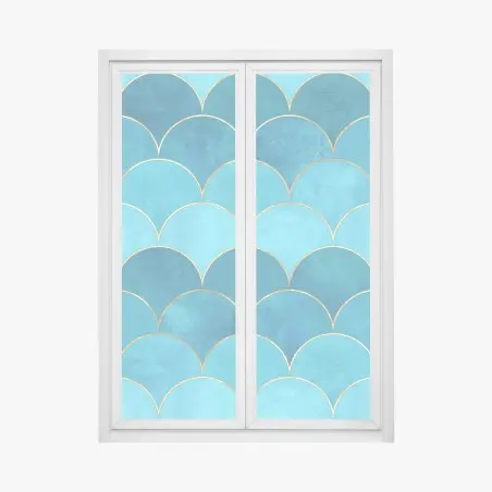 Sticker pour vitres et fenêtres motif d'écailles bleues avec liserés dorés – Wallnifity®