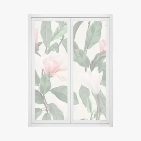 Sticker pour vitres et fenêtres motif magnolia pastel sur fond beige – Wallnifity®