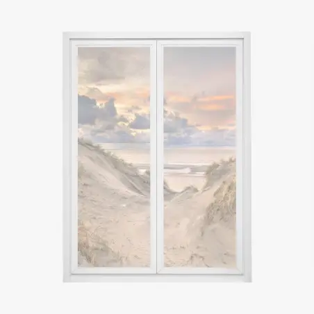 Sticker pour vitres et fenêtres coucher de soleil sur les dunes de Zélande – Wallnifity®