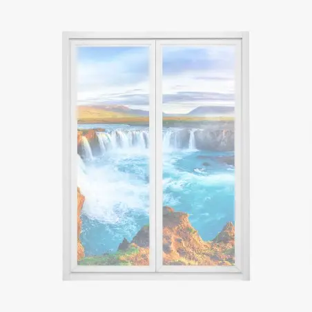 Sticker pour vitres et fenêtres lever de soleil sur Godafoss, panorama d'Islande – Wallnifity®