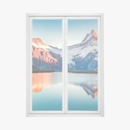 Sticker pour vitres et fenêtres panoramique alpin au coucher de soleil à Bachalpsee, Grindelwald – Wallnifity®