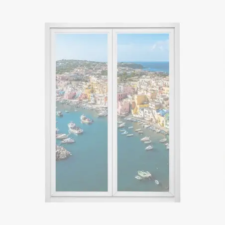 Sticker pour vitres et fenêtres panorama d'un village côtier coloré – Wallnifity®