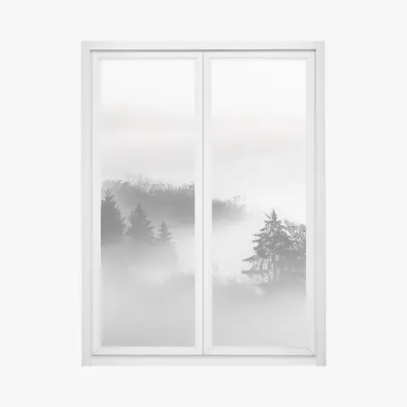 Sticker pour vitres et fenêtres forêt embrumée en noir et blanc – Wallnifity®
