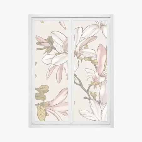 Sticker pour vitres et fenêtres motif magnolia élégant en teintes pastel – Wallnifity®