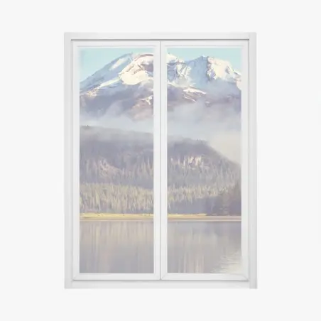 Sticker pour vitres et fenêtres paysage matinal du lac et des montagnes d'Oregon – Wallnifity®