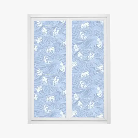 Sticker pour vitres et fenêtres motif de vagues stylisées bleu océan – Wallnifity®