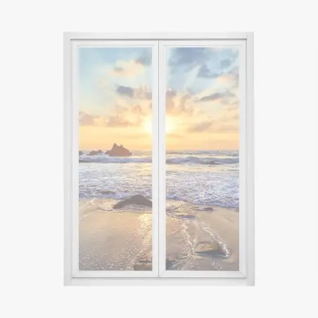 Sticker pour vitres et fenêtres coucher de soleil sur la côte rocheuse – Wallnifity®