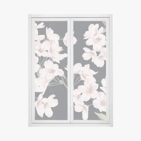 Sticker pour vitres et fenêtres motif de fleurs de cerisier délicates sur fond gris – Wallnifity®
