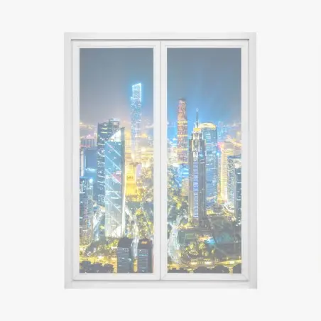 Sticker pour vitres et fenêtres skyline nocturne de Guangzhou, quartier financier illuminé – Wallnifity®
