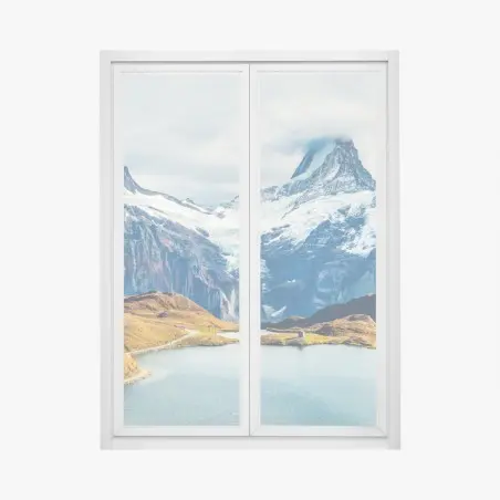 Sticker pour vitres et fenêtres vue matinale sur le lac Bachalpsee à Grindelwald – Wallnifity®
