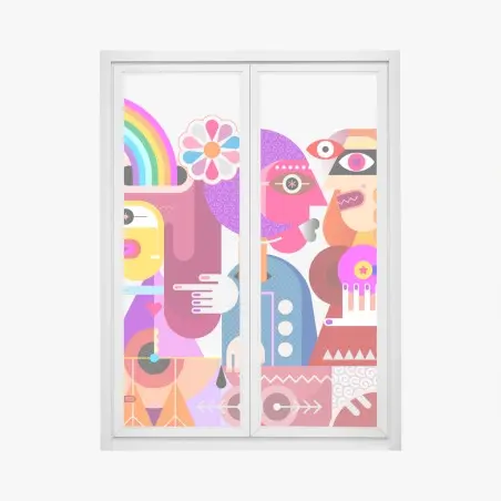 Sticker pour vitres et fenêtres rêve arc-en-ciel sur oiseau géométrique – Wallnifity®