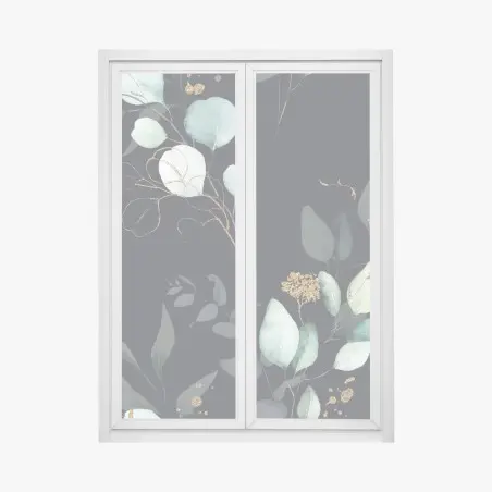 Sticker pour vitres et fenêtres motif eucalyptus doré sur fond anthracite – Wallnifity®