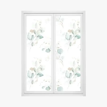 Sticker pour vitres et fenêtres motif botanique aquarelle eucalyptus doré – Wallnifity®