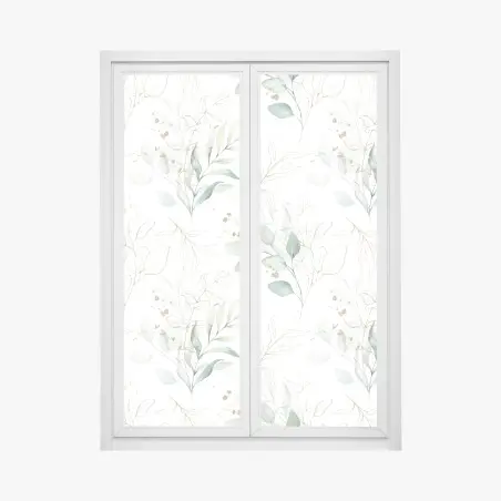 Sticker pour vitres et fenêtres motif botanique aquarelle vert et doré – Wallnifity®