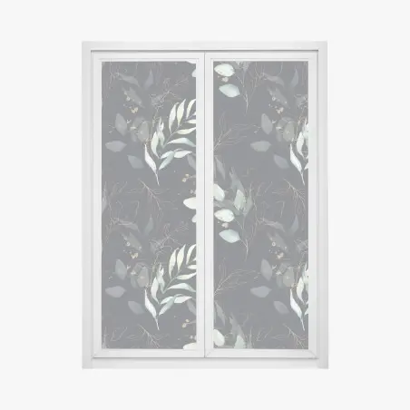 Sticker pour vitres et fenêtres motif feuilles aquarelle avec accents dorés sur fond sombre – Wallnifity®