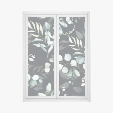 Sticker pour vitres et fenêtres motif de feuillages aquarelle sur fond sombre – Wallnifity®