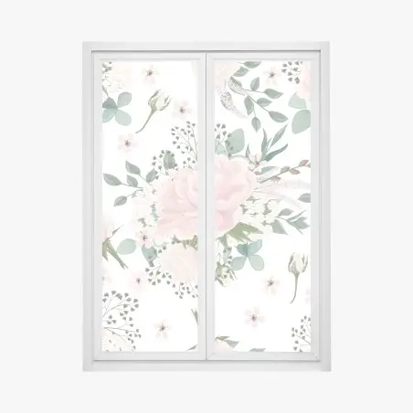 Sticker pour vitres et fenêtres bouquet pastel de pivoines et eucalyptus – Wallnifity®