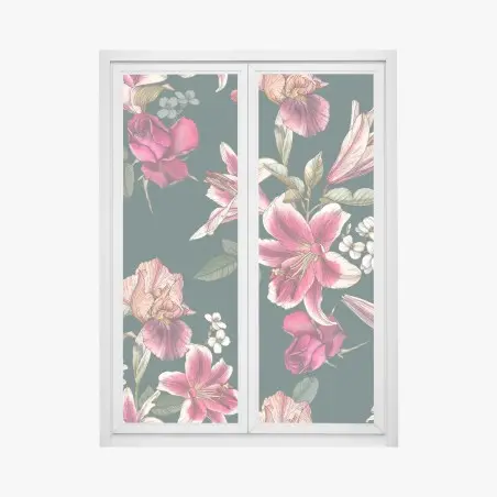 Sticker pour vitres et fenêtres motif floral élégant sur fond vert profond – Wallnifity®