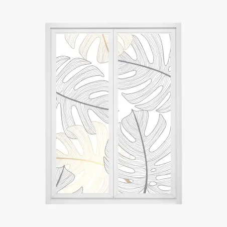 Sticker pour vitres et fenêtres motif feuilles de monstera noir et doré – Wallnifity®
