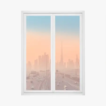 Sticker pour vitres et fenêtres panorama orangé de Dubaï au coucher du soleil – Wallnifity®