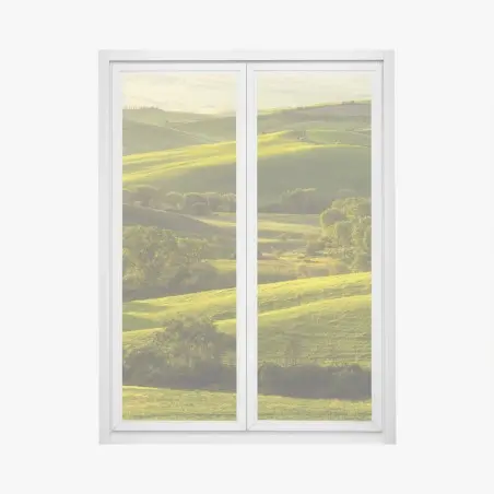 Sticker pour vitres et fenêtres collines verdoyantes au soleil doré – Wallnifity®