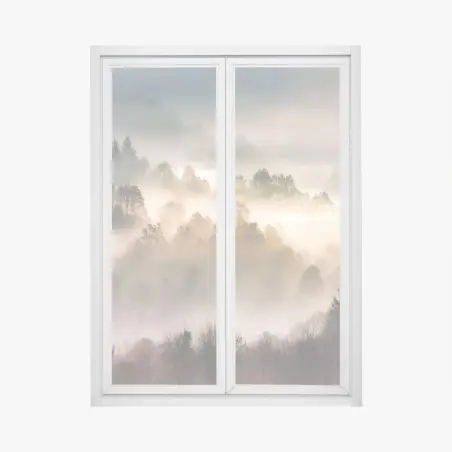 Sticker pour vitres et fenêtres brume matinale sur la forêt – Wallnifity®