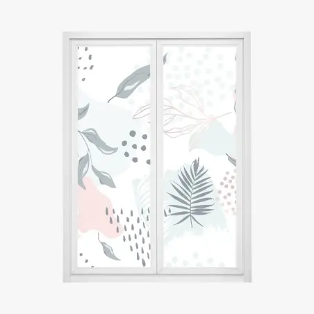 Sticker pour vitres et fenêtres motif botanique abstrait aux tons pastel – Wallnifity®