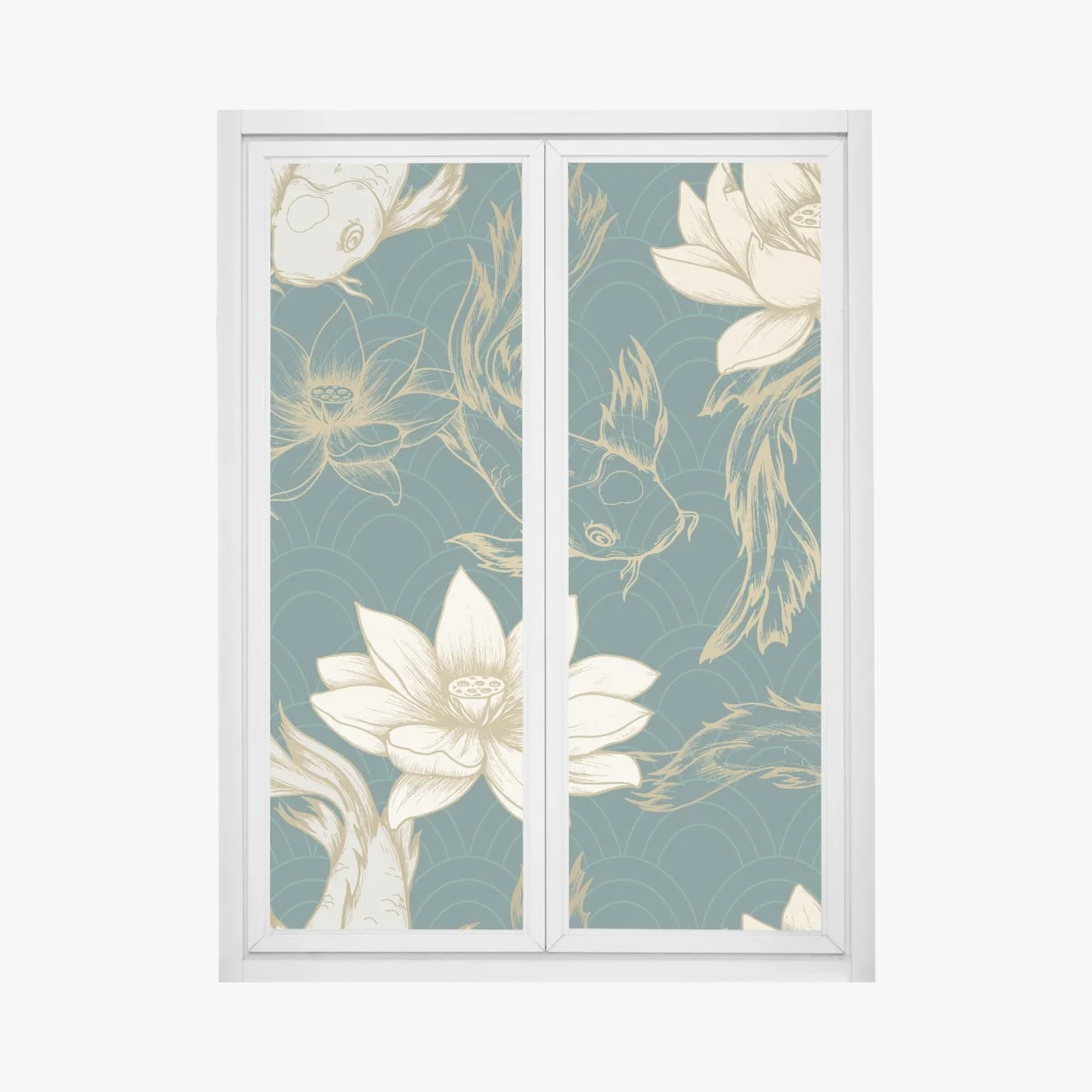 Sticker pour vitres et fenêtres motif lotus et carpes koi sur fond vert émeraude – Wallnifity® Sticker pour vitres et fenêtres motif lotus et carpes koi sur fond vert émeraude – Wallnifity®