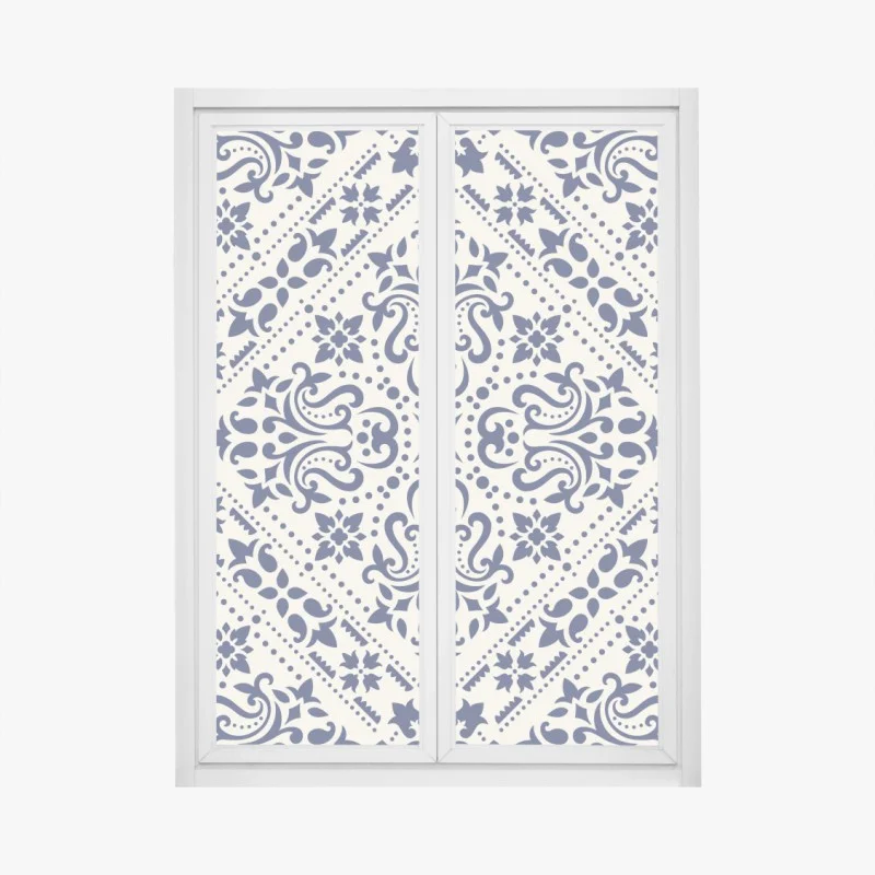 Sticker pour vitres et fenêtres motif damassé bleu marine sur fond crème – Wallnifity® Sticker pour vitres et fenêtres motif damassé bleu marine sur fond crème – Wallnifity®