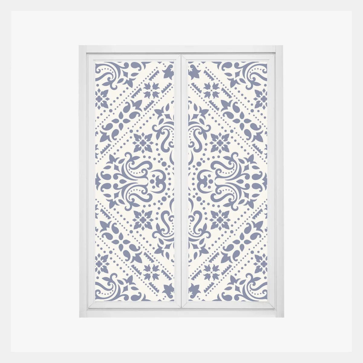 Sticker pour vitres et fenêtres motif damassé bleu marine sur fond crème – Wallnifity® Sticker pour vitres et fenêtres motif damassé bleu marine sur fond crème – Wallnifity®