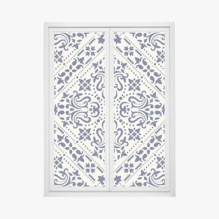 Sticker pour vitres et fenêtres motif damassé bleu marine sur fond crème – Wallnifity®